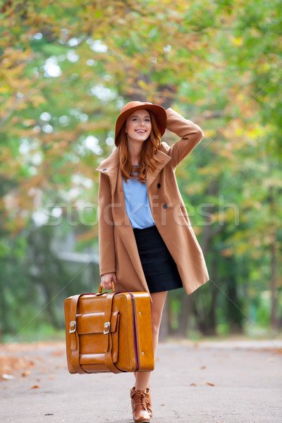 照片 美麗 年輕女子 手提箱 精彩 秋天 商業照片 © Massonforstock