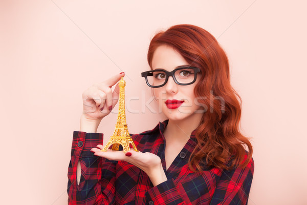 Fille Tour Eiffel jouet portrait jeunes Photo stock © Massonforstock