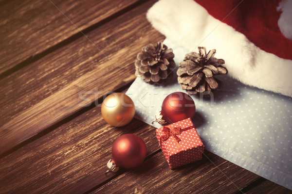 Stock photo: Santas hat and chrsitmas bubbles