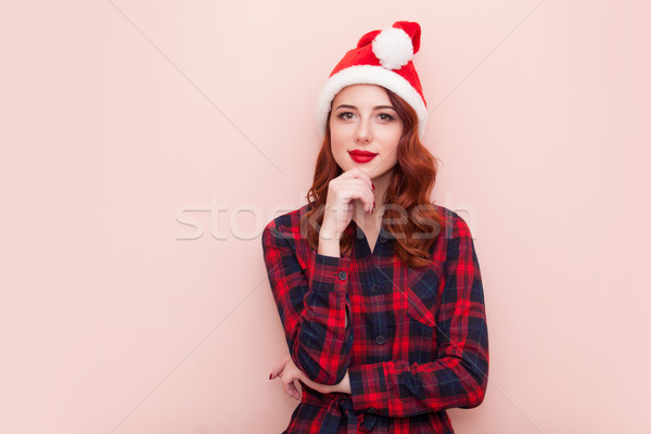 Ragazza babbo natale Hat rosa sorriso Foto d'archivio © Massonforstock