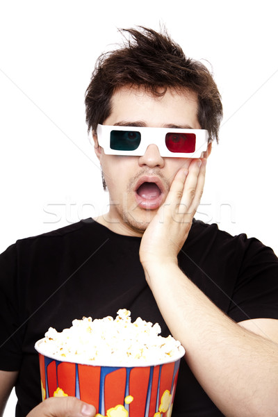 Funny mężczyzn stereo okulary popcorn Zdjęcia stock © Massonforstock