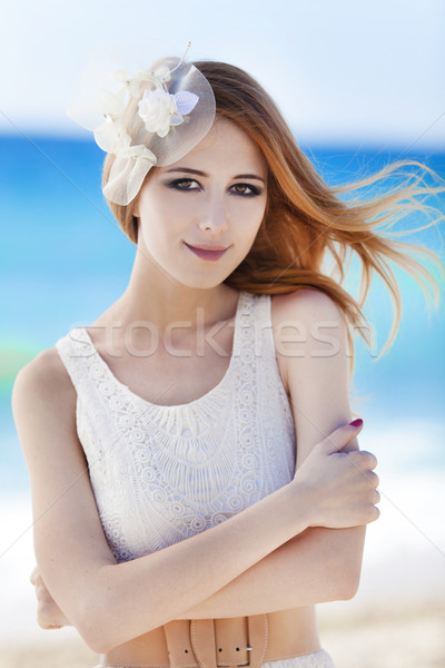 Young bride at the beach Stock photo © Massonforstock