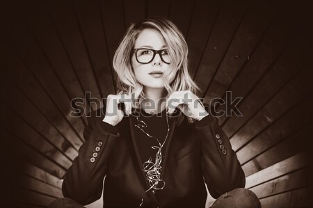 Redhead student with blackboard. Stock photo © Massonforstock