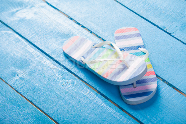 Stock foto: Foto · farbenreich · Sandalen · wunderbar · blau · Holz