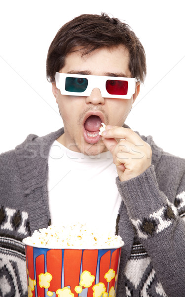 Grappig mannen stereo bril popcorn Stockfoto © Massonforstock