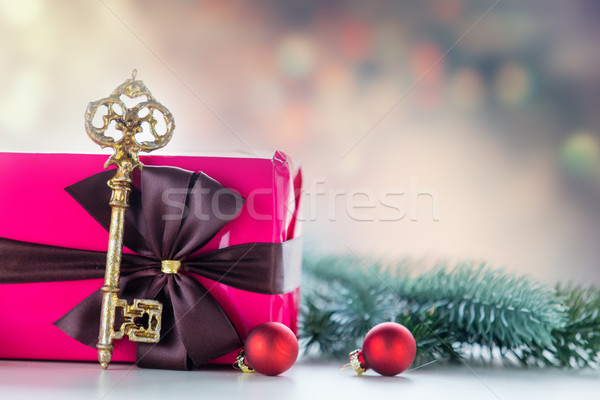 Christmas gift box and key Stock photo © Massonforstock