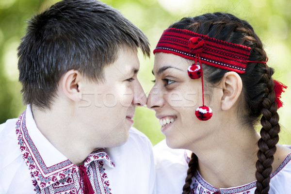 Slav girl and young cossack at nature. Stock photo © Massonforstock