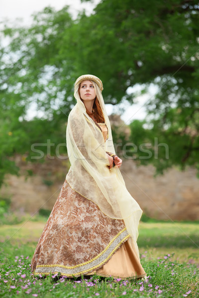 Stock photo: Madieval lady at outdoor.