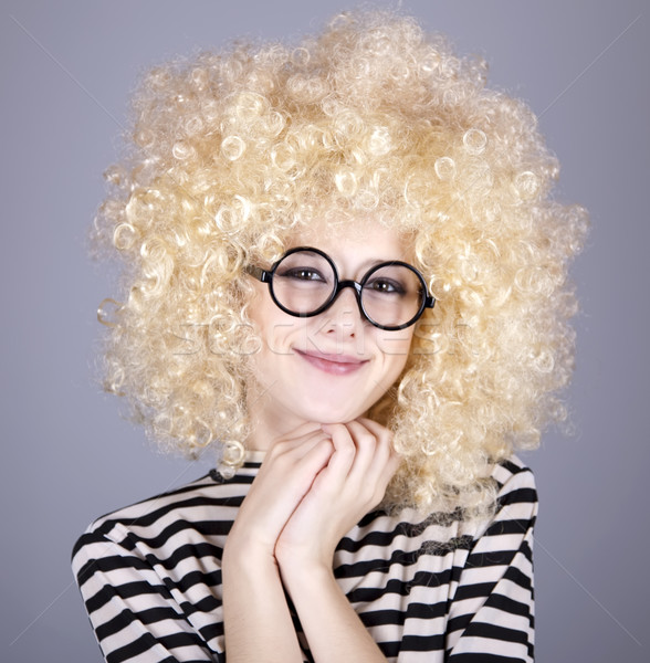 Portret funny dziewczyna peruka Zdjęcia stock © Massonforstock