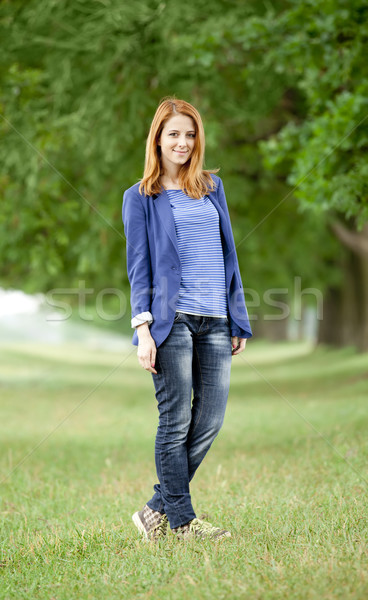 Genç moda kız bahar açık çim Stok fotoğraf © Massonforstock