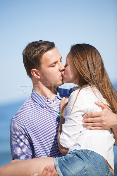 Stockfoto: Portret · jonge · man · vrouw · zoenen · strand · meisje