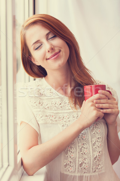 Schönen Tasse Fenster Kaffee Stadt Stock foto © Massonforstock