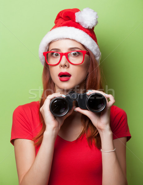 Kadın Noel şapka model yeşil portre Stok fotoğraf © Massonforstock