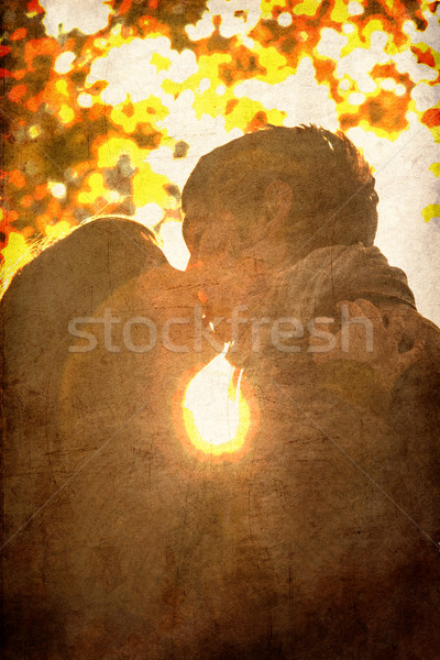 Сток-фото: пару · целоваться · парка · закат · фото · старые