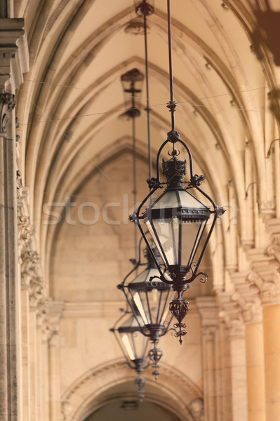 beautiful view on vintage lamp posts on the roof background Stock photo © Massonforstock