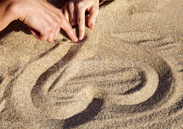 Personnes Dessin Coeur Sable Plage Couple Photo