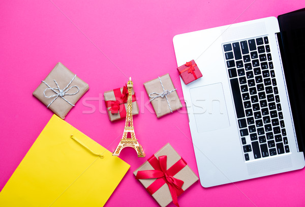 beautiful eiffel tower shaped toy, cute gifts, shopping bag and  Stock photo © Massonforstock