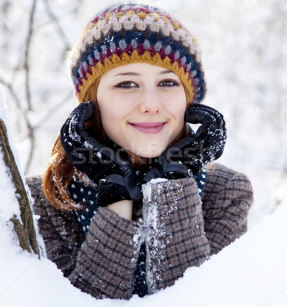 Hermosa jóvenes mujer invierno parque árbol Foto stock © Massonforstock