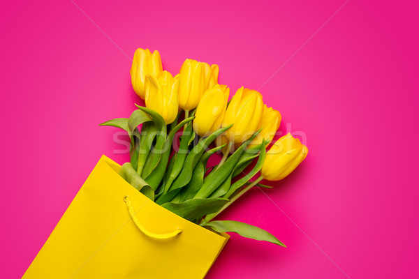 Foto stock: Monte · belo · amarelo · tulipas · legal · bolsa · de · compras