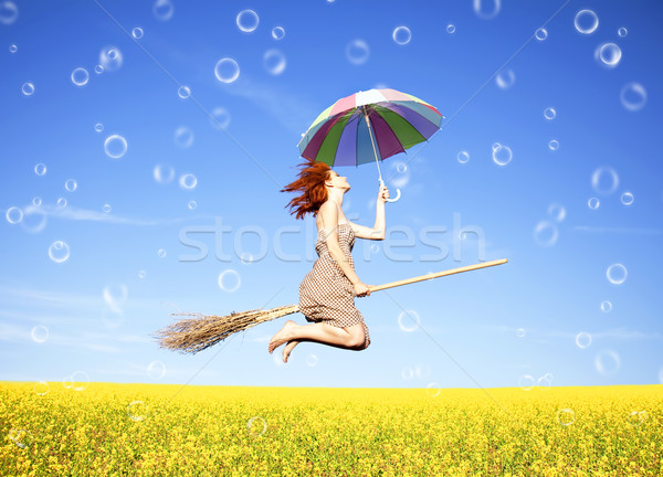 Fille volée parapluie viol domaine bulles Photo stock © Massonforstock