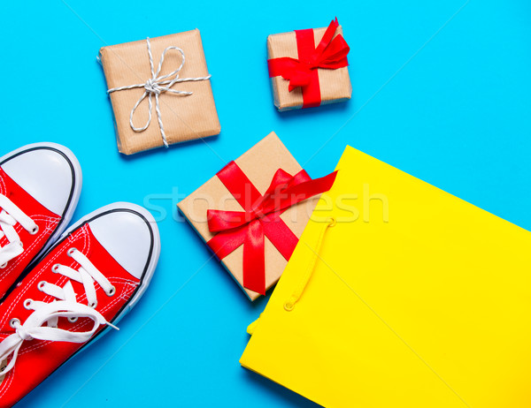 Foto stock: Grande · vermelho · legal · bolsa · de · compras · belo · presentes