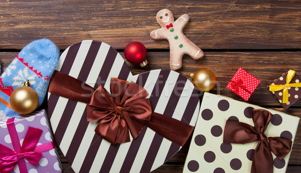 Foto stock: Gingerbread · man · natal · presentes · retro · branco