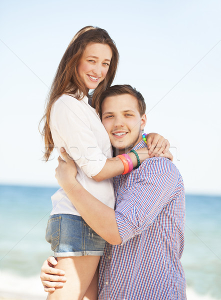 Foto stock: Retrato · moço · mulher · praia · menina · homem