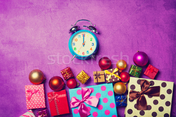Regalos despertador Navidad violeta fondo cuadro Foto stock © Massonforstock
