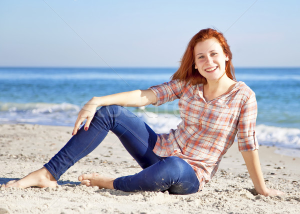 Stockfoto: Gelukkig · meisje · strand · outdoor · shot · glimlach