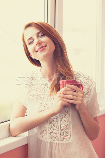 Schönen Tasse Fenster Kaffee Stadt Stock foto © Massonforstock