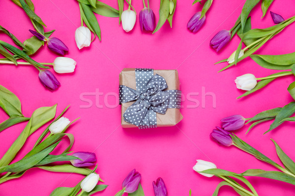Stockfoto: Geschenk · tulpen · mooie · Blauw · witte