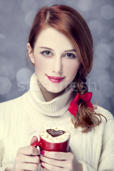 Stock photo: Redhead girl with coffe. St. Valentine Day