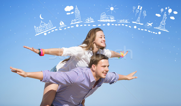 Stock photo: Portrait of young man and woman on a beach