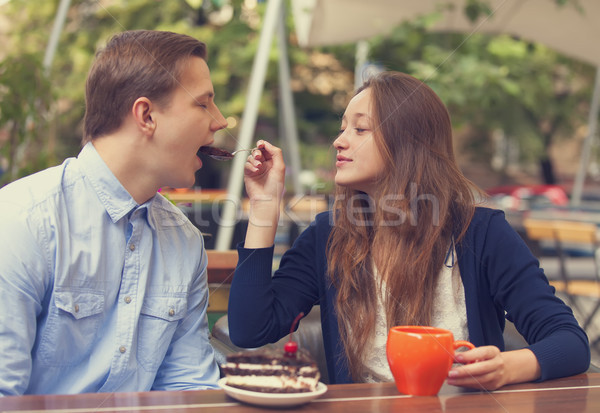 Kafe sevmek adam şehir grup Stok fotoğraf © Massonforstock