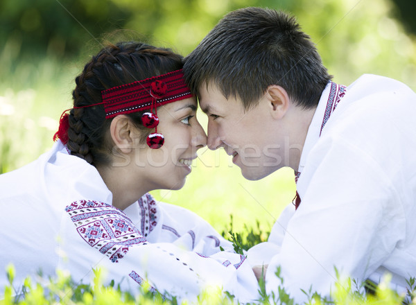 Slav girl and young cossack at nature. Stock photo © Massonforstock