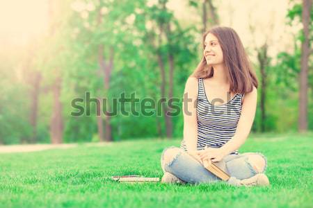 Portré lány ősz park szabadtér lövés Stock fotó © Massonforstock