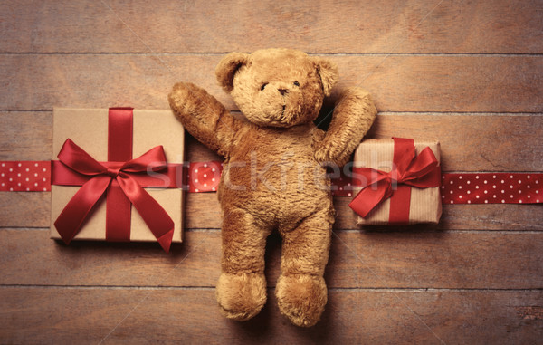 gifts, ribbon and teddy bear Stock photo © Massonforstock