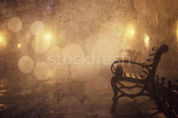Bench in night alley with lights in Odessa, Ukraine. Photo in re Stock photo © Massonforstock
