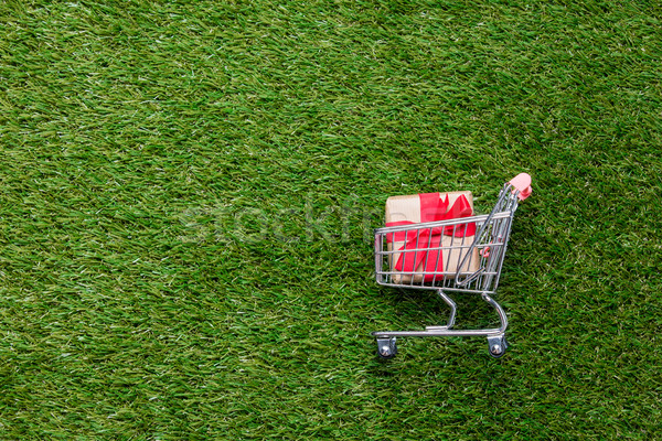Self-service supermarket shopping trolley cart with gift box Stock photo © Massonforstock