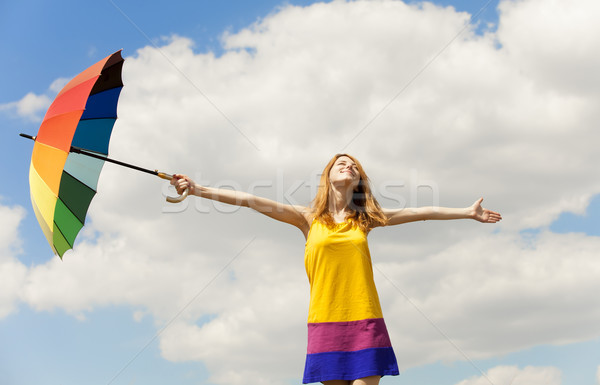 Meisje paraplu hemel Blauw kleur vrijheid Stockfoto © Massonforstock
