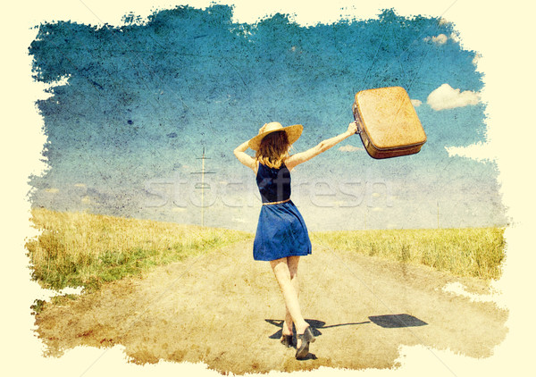 Samotny dziewczyna walizkę drogowego kobiet Zdjęcia stock © Massonforstock