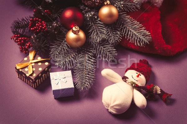 Boneco de neve brinquedo natal brinquedos violeta árvore Foto stock © Massonforstock
