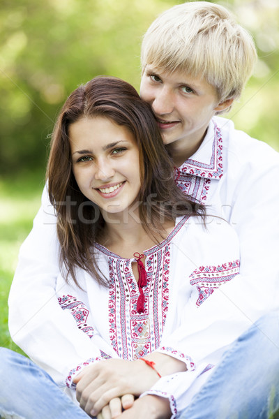 Slav teens in national Ukrainian clothing. Stock photo © Massonforstock