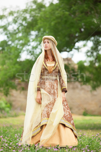 Stock photo: Madieval lady at outdoor.