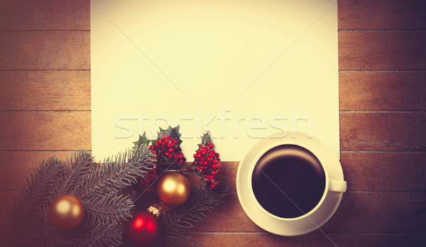 coffee and white paper near branch with christmas toys Stock photo © Massonforstock