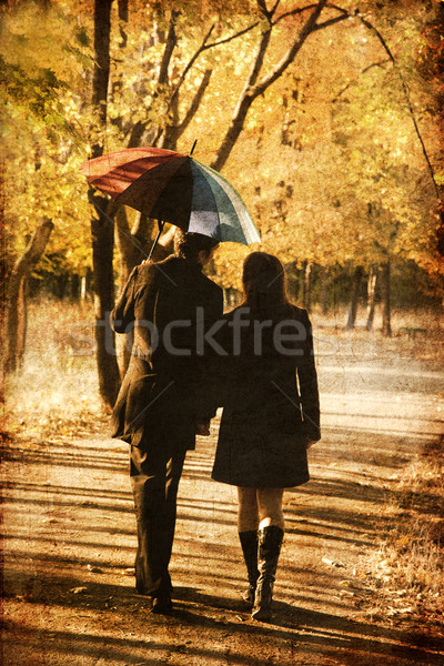 Cuplu Mers Alee Toamnă Parc Fotografie Imagine De Stoc