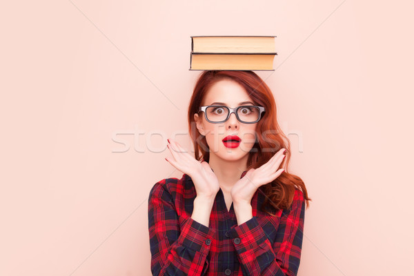 Kız kitaplar portre genç kafkas gözlük Stok fotoğraf © Massonforstock