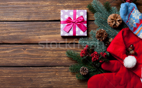 Stock photo: Gift box and Christmas things
