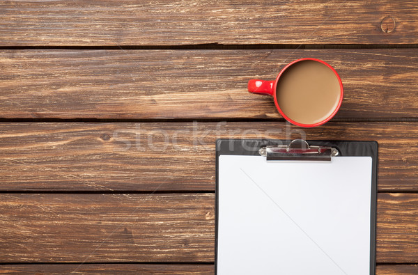 Fincan kahve iş tablet kâğıt ahşap masa Stok fotoğraf © Massonforstock