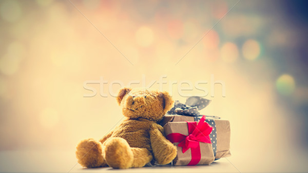 Sevimli oyuncak ayı güzel hediyeler peri ışıklar Stok fotoğraf © Massonforstock